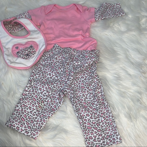 Pink leopard matching set — 3-6 months - Picture 1 of 2